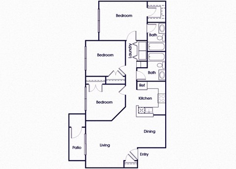Three bedroom two bathroom floor plan image at Riverwoods in Woodbridge VA